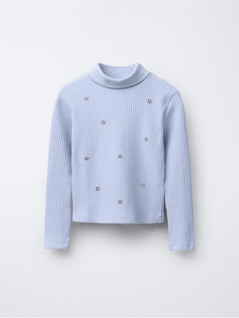 ZARA Girls Ribbed Turtleneck Sweater With Studs, Size 13-14 Blue NWT